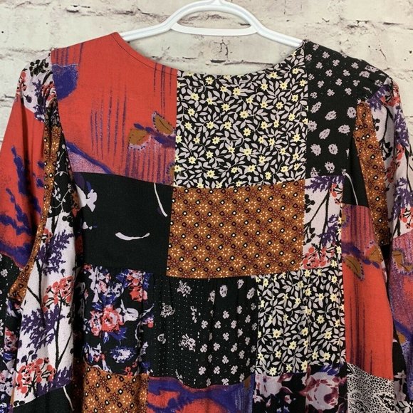 Anthropologie Dress One September Arcata Boho Patchwork Multicolor Shift Rayon - Picture 9 of 12